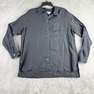 J Jill Love Linen Shirt Womens Medium Black Relaxed Fit Coastal Beach Resort